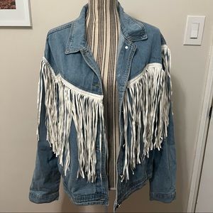 SHEIN Blue Jean Jacket with Fringe